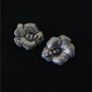 Sterling Silver Floral Screw Back Earrings - Silver Flower Design